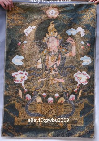 Tibetan Nepal Silk Embroidered Thangka Golden Embroidery - Three Eyes Tara Buddha