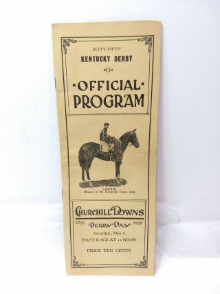 Vintage 1939 Kentucky Derby Day Official Program - 1930 