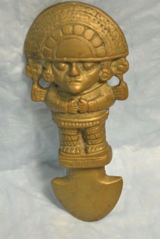 Vintage Brass Mayan God Wall Plaque Ancient Aliens Chariot Of The Gods Peru