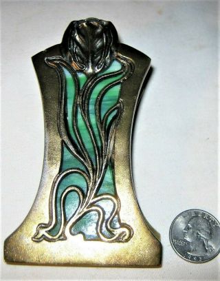 Antique Arts Crafts Apollo Studios Bronze Glass Desk Paper Letter Clip Holder B