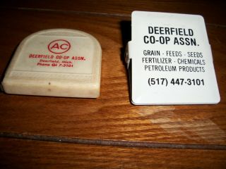 Old Deerfield Co - Op Assn.  (michigan) Metal Paper Clip & Tape Measure,  Farm Adv.
