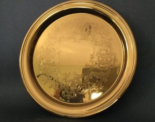 Baldwin Vintage 12” Diameter Polished Brass Finish Etched Tray