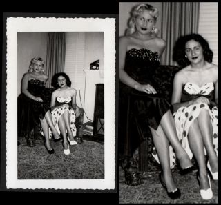 Leggy Dream Sex Fantasy Smoking Hot Blond & Brunette Women 1940s Vintage Photo