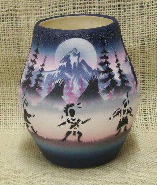 Cedar Mesa Native American Hand Made Navajo Pottery Circle Of Friends Vase