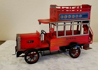 Chad Valley Toy Tin Biscuit Double Decker Bus Truck Dewars Whisky London Old