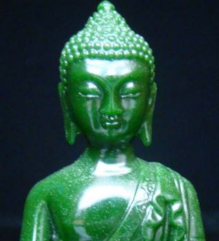 Collectible Handmade Carving Statue Green Jade Lotus base Buddha 2