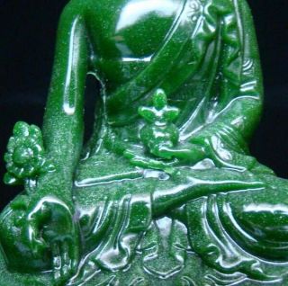 Collectible Handmade Carving Statue Green Jade Lotus base Buddha 3