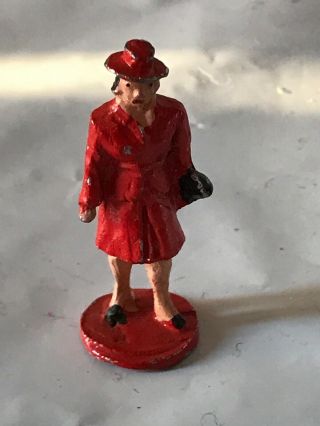 Vintage Barclay Manoil ? Lead Figure Women In Red Coat For Trains 1 1/2 "