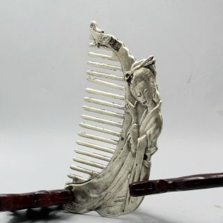 Collectable China Antique Tibet Silver Hand - Carved Beauty Delicate Tibetan Comb