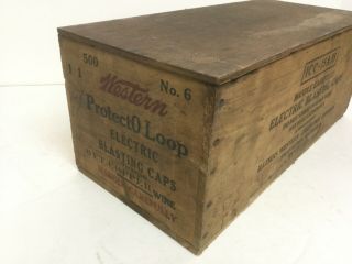 Vintage Electric Blasting Caps Western Dynamite Wooden Box Crate W/ Lid