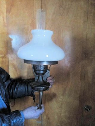 2 Vintage Metal Lamp/light Wall Fixture Glass Hurricane Shade Chimney Hard Wire