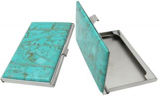 Native American Navajo Turquoise Inlay Business Card Holder