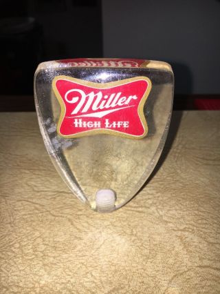 Vintage Miller High Life Acrylic Lucite 3 - 1/2 " Beer Tap Handle