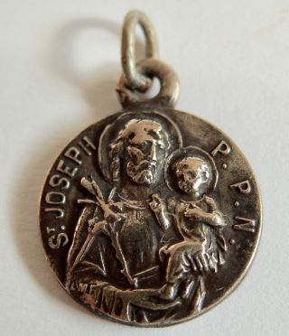 Antique French Silver Plate St Joseph Oratoire Mont Royal 2 Side Medal By Lmf