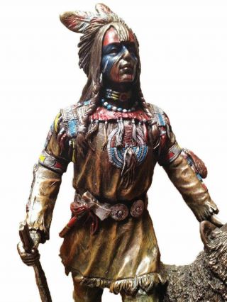 Native American Sculpture Plains Indian w/ Wolf and Rifle Statue Figurine 3