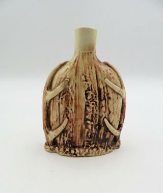 Antique 19th C Cream Ware Flask With Antlers