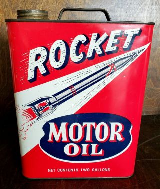 Vintage Rocket Motor Oil Can 2 Gallon Empty Advertising Pittsburgh Penn Rare