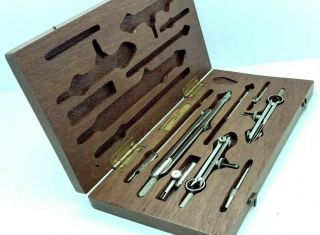 Vintage Wood Cased Protractor Drafting Set Instruments London