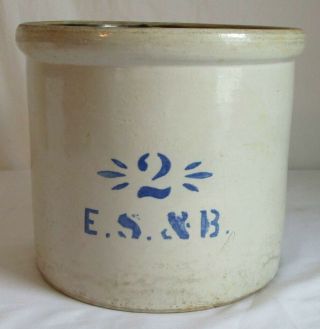 Antique E.  S.  & B.  Salt Glazed 2 Stoneware Crock