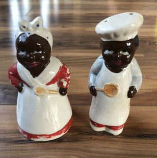 Vintage Black Americana Salt And Pepper Shakers Ceramic Japan Ships Us