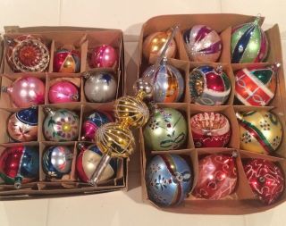 Assortment Of 24 Vintage Glass Christmas Ornaments & Tree Topper