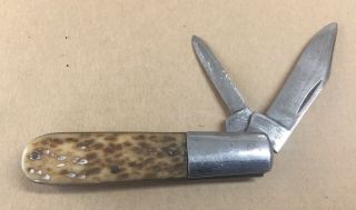 Vintage Schatt & Morgan Queen Titusville Pa 2 Blade Pocket Knife Bone Handle