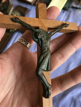 Antique Vintage French Crucifix Christian Oak Wall Cross Bronze Jesus,  Crusifix