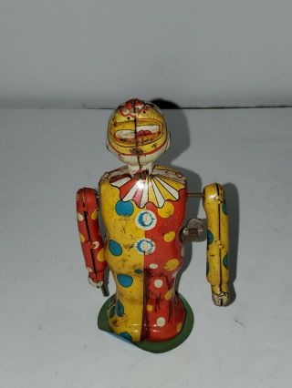 Vintage T.  P.  S Tin Wind Up Clown Toy 1940s