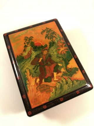 Rare Fairytale Russian Lacquer Box Hand Painted Signed