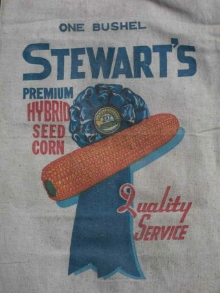 Vintage Stewarts Hybrid Blue Ribbon Seed Corn Sack 1 Bushel Greensburg In