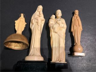 (4) Vintage Molded Celluloid Religious Statues - 5 1/5 " To 9 1/4 "