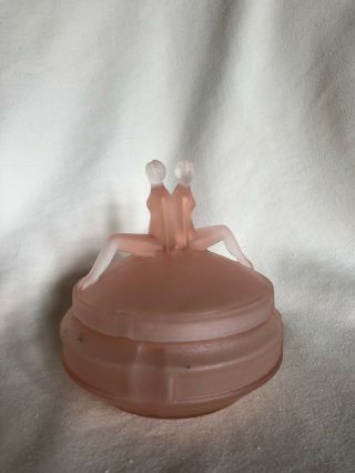 Vintage Art Deco Pink Satin Glass Powder Jar Vanity Box L E Smith The Twins Nude