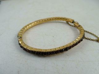 Antique 14k Solid Yellow Gold Garnet Edwardian Cuff Bracelet Gemstone 1800s Vtg