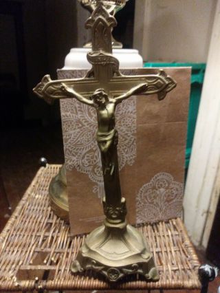Vintage /antique French Metal Crucifix Stand Alone 1p Inches Exc Cond