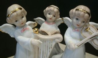 Vintage Set of 3 Christmas Angels w/Instruments Fine Porcelain China Gold Accent 2