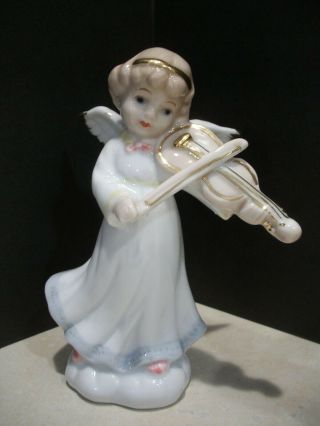 Vintage Set of 3 Christmas Angels w/Instruments Fine Porcelain China Gold Accent 3
