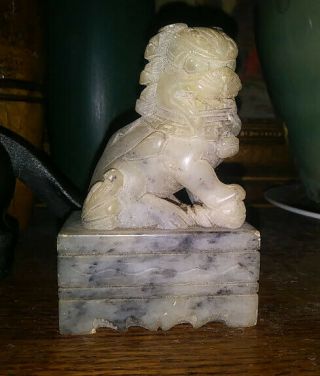 Antique Chinese Hand Carved Soapstone Foo Dog Lion Figure