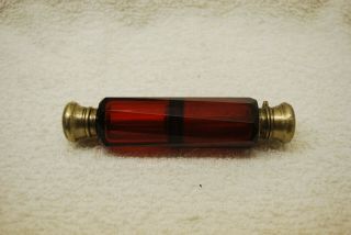 Victorian Cranberry Cut Glass Double Ended Perfume Bottle 1880 