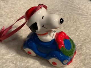 Vintage Snoopy Driving a Car Ceramic Christmas Tree Ornament 2