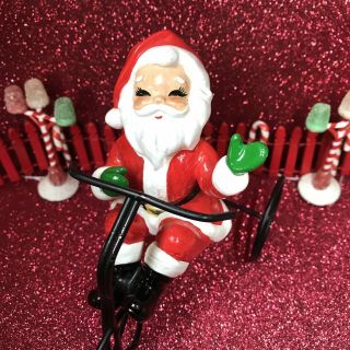 Vtg Josef Originals Santa Claus Riding A Metal Bicycle Christmas Figurine Japan