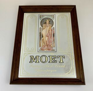 Rare Vintage Framed Moet & Chandon Champagne Art Deco / Nouveau Mirror