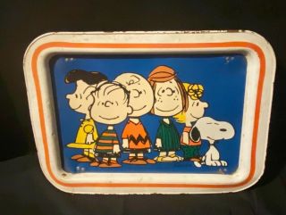 Vintage 1966 Charlie Brown Snoopy Peanuts Gang Metal Tv Tray