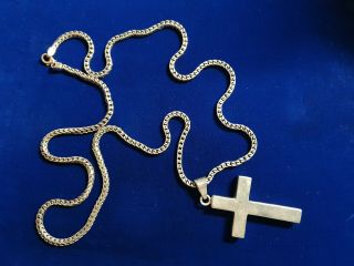 Vintage Large Sterling Silver Cross Pendant / Necklace - 36 In.  Chain - 78.  5 Gr.