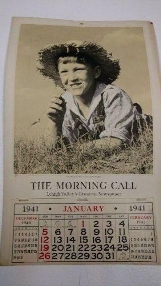 Vintage 1941 Ww Ii Period Advertising Calendar - Lehigh Valley Newspaper