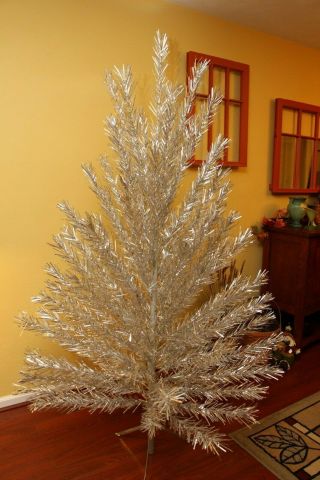 Vintage Silver Aluminum Christmas Tree | 6.  5 Feet | 85 Branches | United States