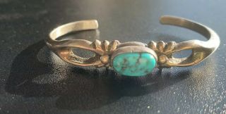 Lovely Vintage Navajo Sand Cast Sterling Silver & Turquoise Cuff Bracelet
