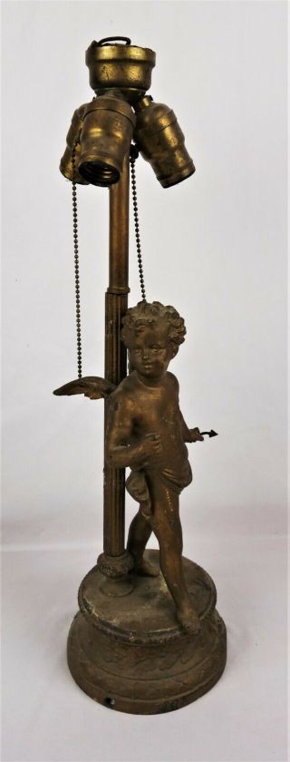 Antique Figural Cupid Cast Metal Table Lamp Putti Angel Cherub Figure Repair
