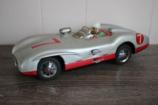 Vtg Japan Marusan 1950s Mercedes Race Car Battery Op Tin Litho Toy Car
