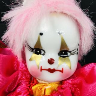 Vintage Jester Baby Clown Doll Porcelain Face 7 Inch Pink