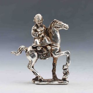 Tibet Silver Chinese Handwork Old Carving God Of Wealth Horse Statue Decor Ry063